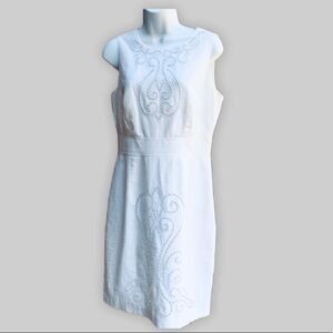 Maggy London Cutwork Embroidery Accent Sleeveless Sheath Dress